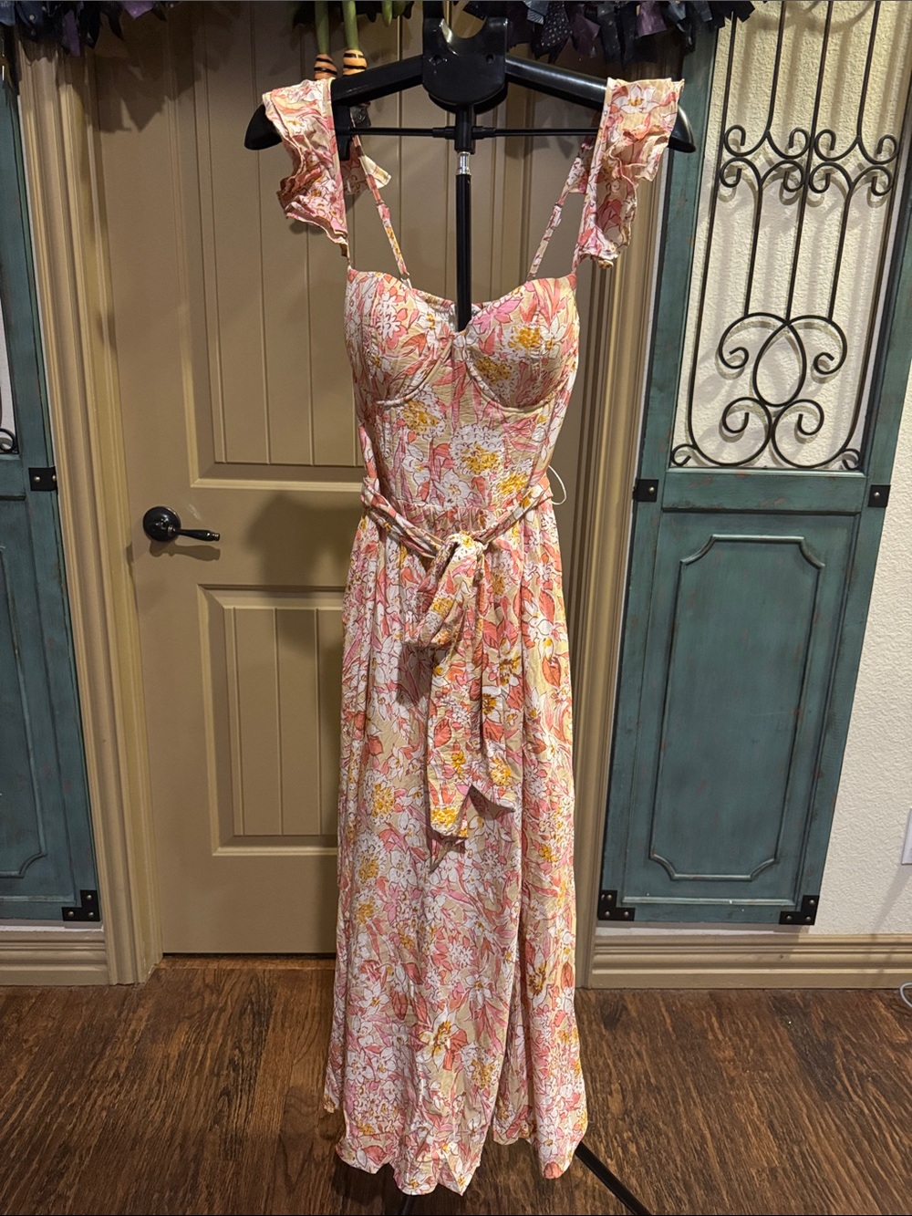 Dress Forum Pink Floral Tie-Waist Maxi Dress